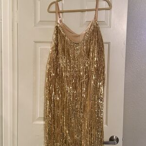 Torrid FESTI Gold Sequin Fringe Midi Dress